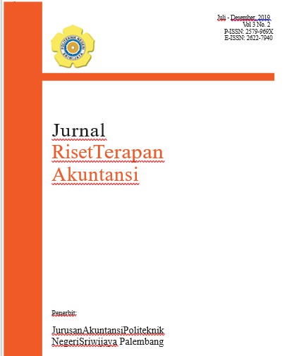 					View Vol. 3 No. 2 (2019): JURNAL RISET TERAPAN AKUNTANSI
				