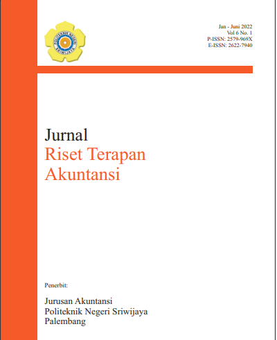 					View Vol. 6 No. 1 (2022): JURNAL RISET TERAPAN AKUNTANSI
				